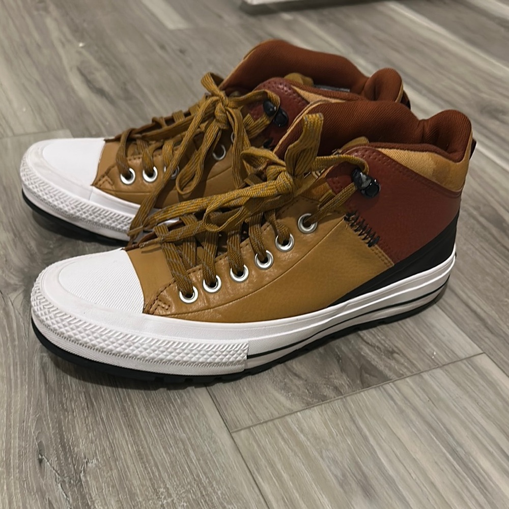 Converse Brown and White High-Top Sneakers with Classic Design